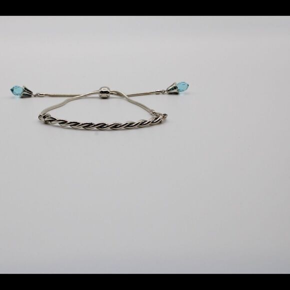 New, Sterling Silver Adjustable Twisted Bar Reflection Bead Bracelet - Picture 2 of 9
